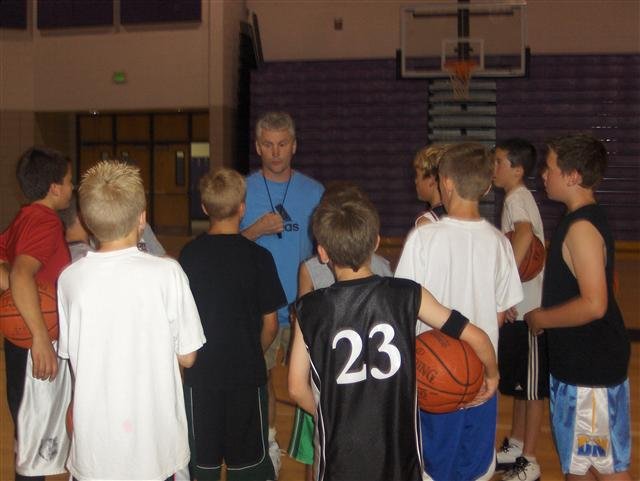 Basketball Coach with players